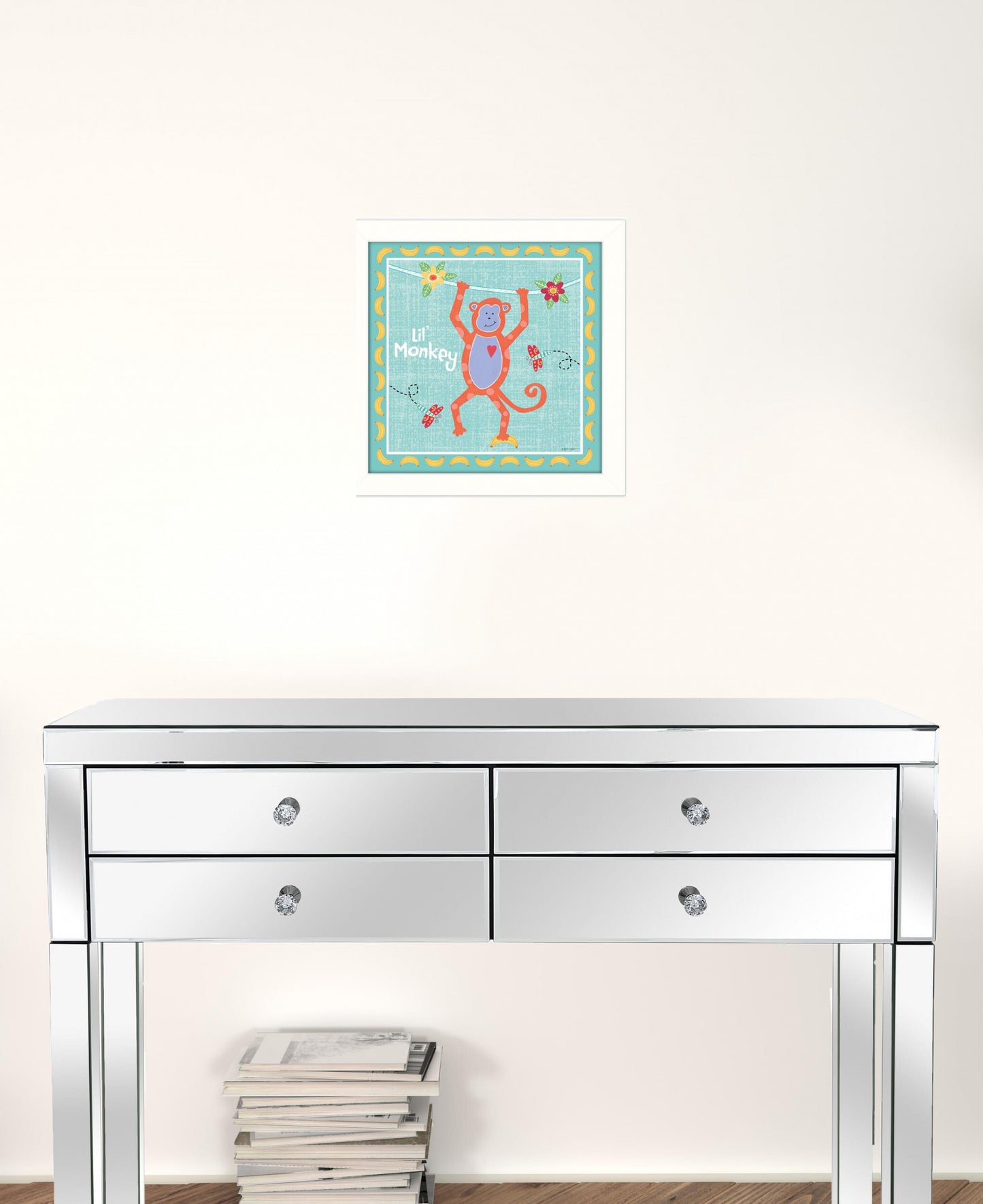 Beetle and Bob Baby Monkey White Framed Print Wall Art