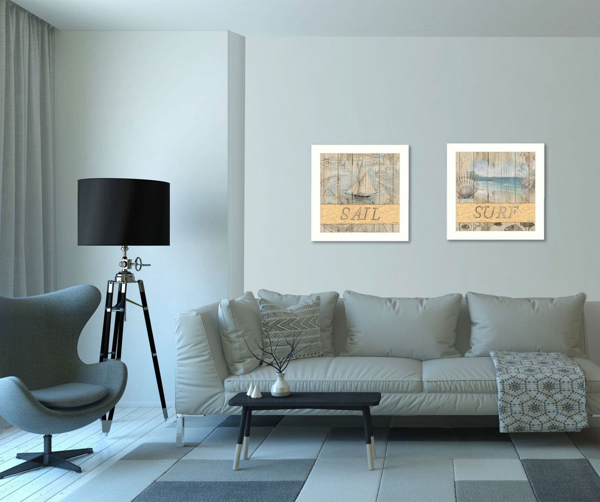 Set Of Two Sail or Surf White Framed Print Wall Art W2B