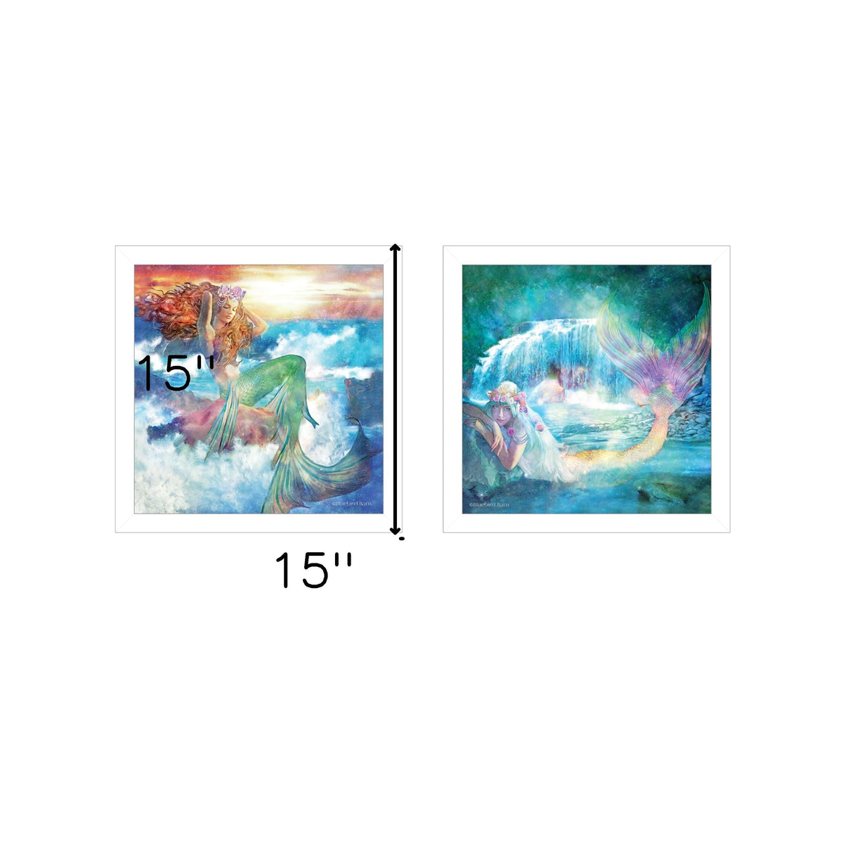 Set Of Two Mermaids 3 White Framed Print Wall Art W2B