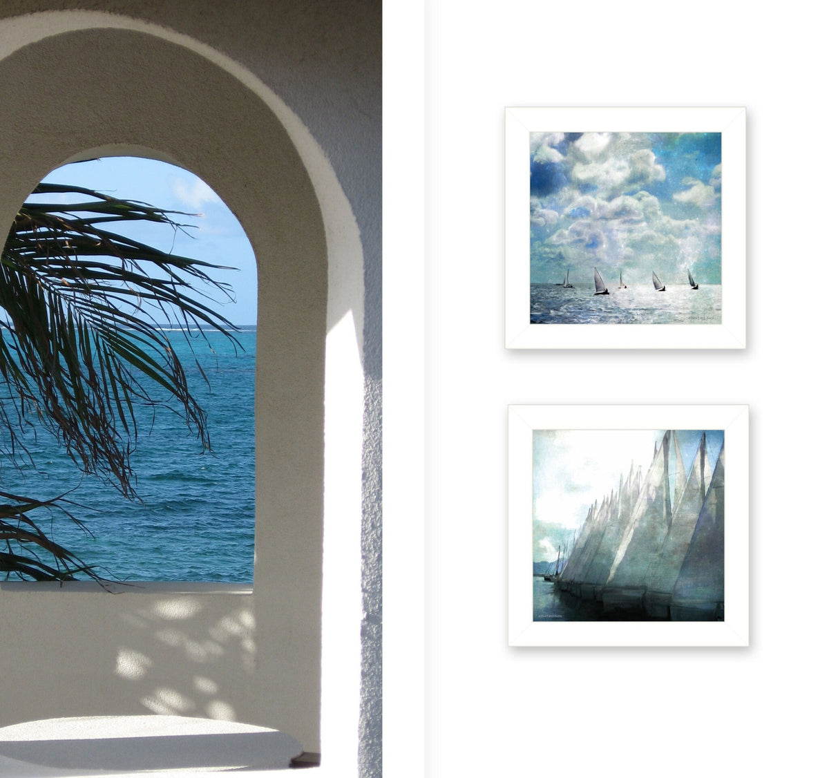 Set Of Two Sailboat Marina 1 White Framed Print Wall Art W2B