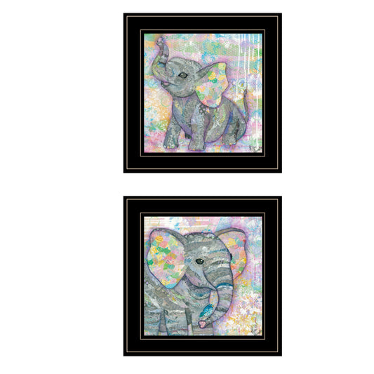 Set Of Two Elephant I and II 2 Black Framed Print Wall Art W2B