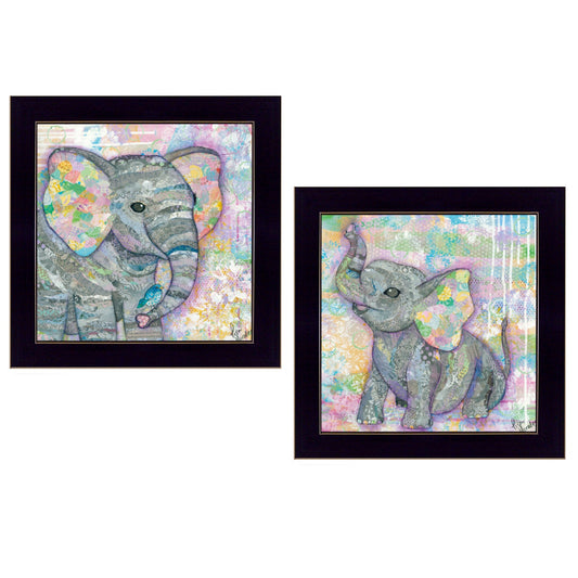 Set Of Two Elephant I and II 3 Black Framed Print Wall Art W2B