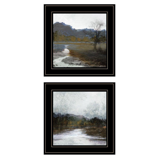 Set Of Two Winter Landscape 2 Black Framed Print Wall Art W2B