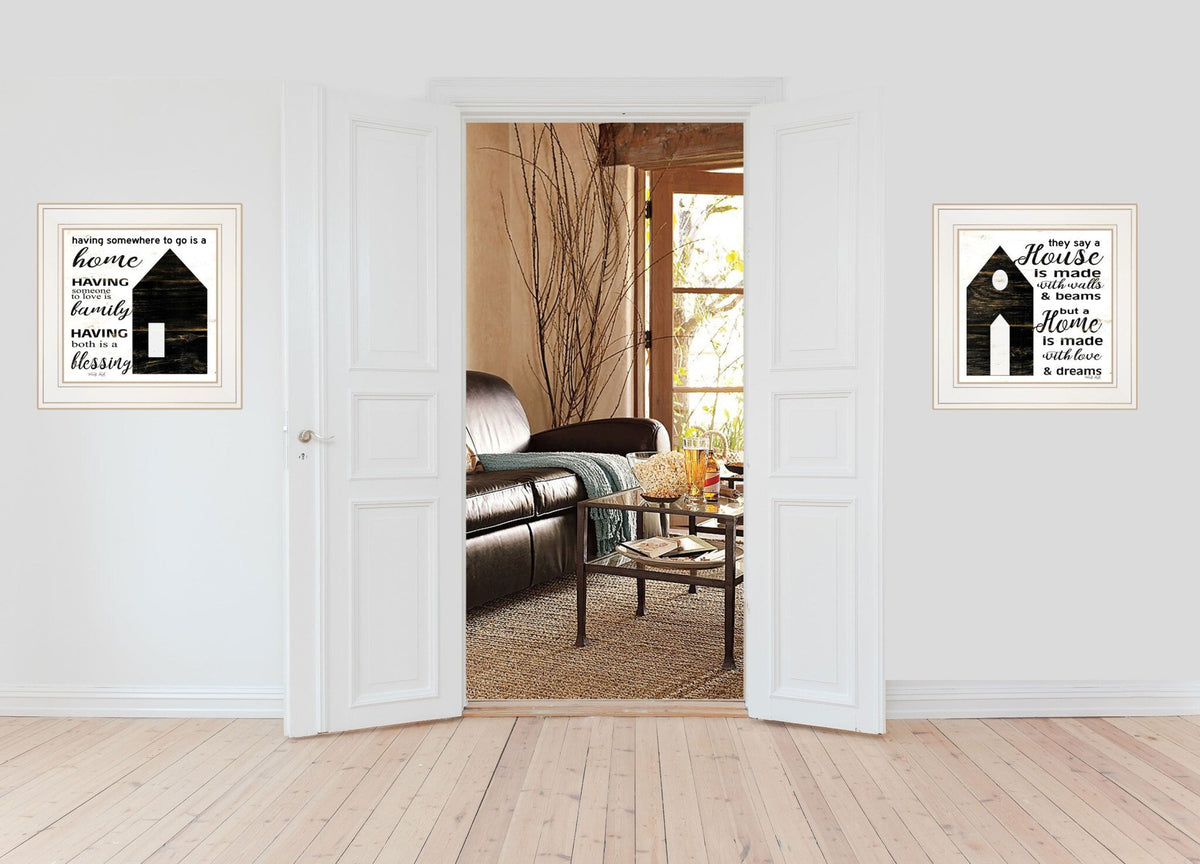 Set Of Two House or Blessing White Framed Print Wall Art W2B