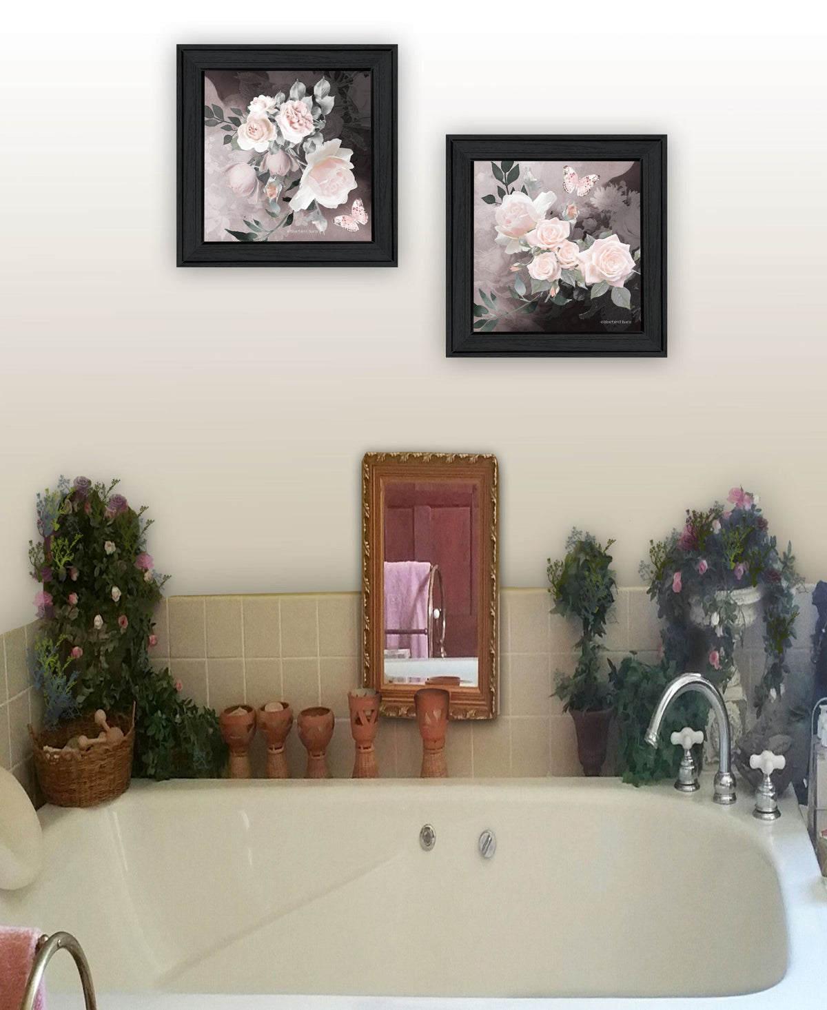 Set Of Two Noir Roses 2 Black Framed Print Wall Art W2B