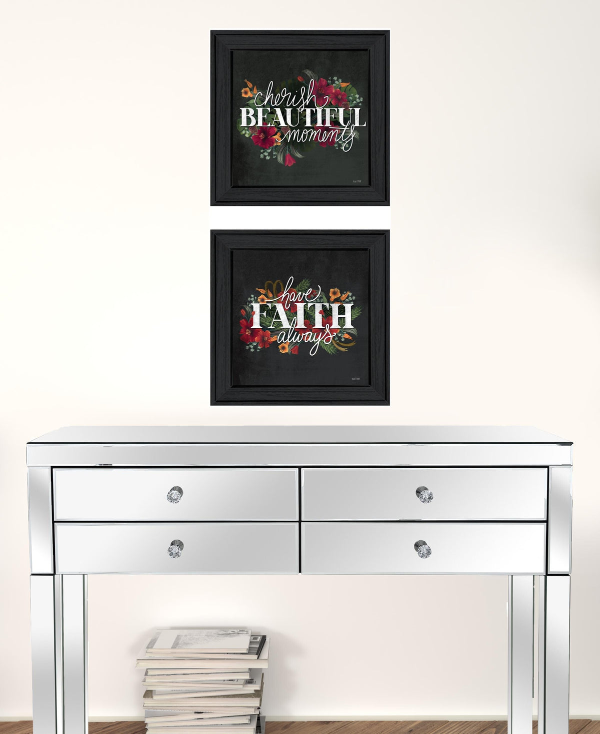 Set Of Two Cherish and Have Faith 1 Black Framed Print Wall Art W2B