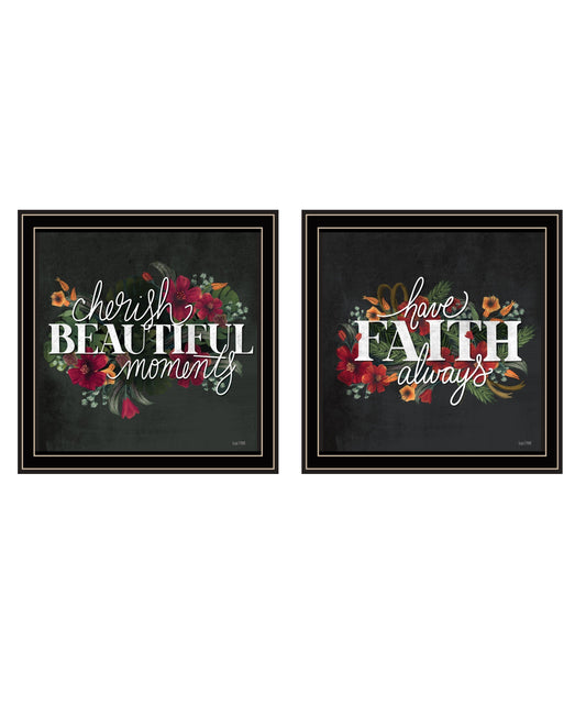 Set Of Two Cherish and Have Faith 2 Black Framed Print Wall Art W2B