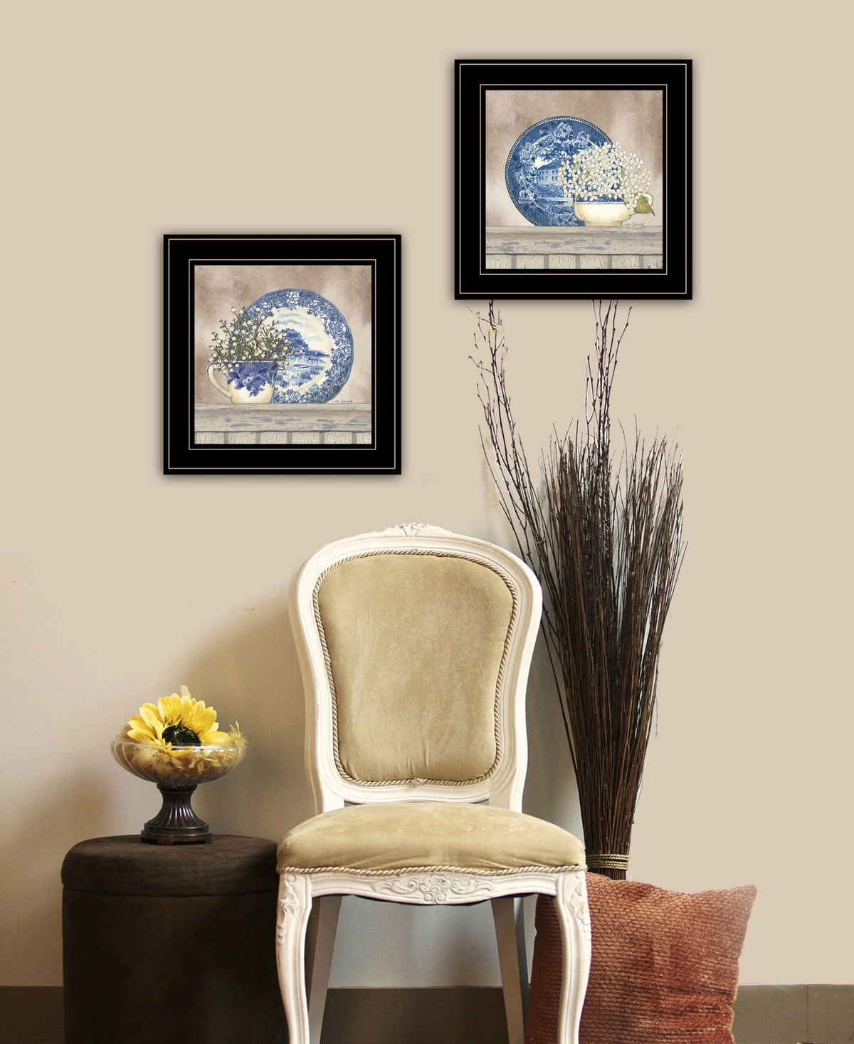 Set Of Two The Farmhouse Blues Black Framed Print Wall Art W2B