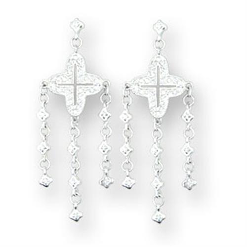 414222 - High-Polished 925 Sterling Silver Earrings with AAA Grade CZ in Clear-0