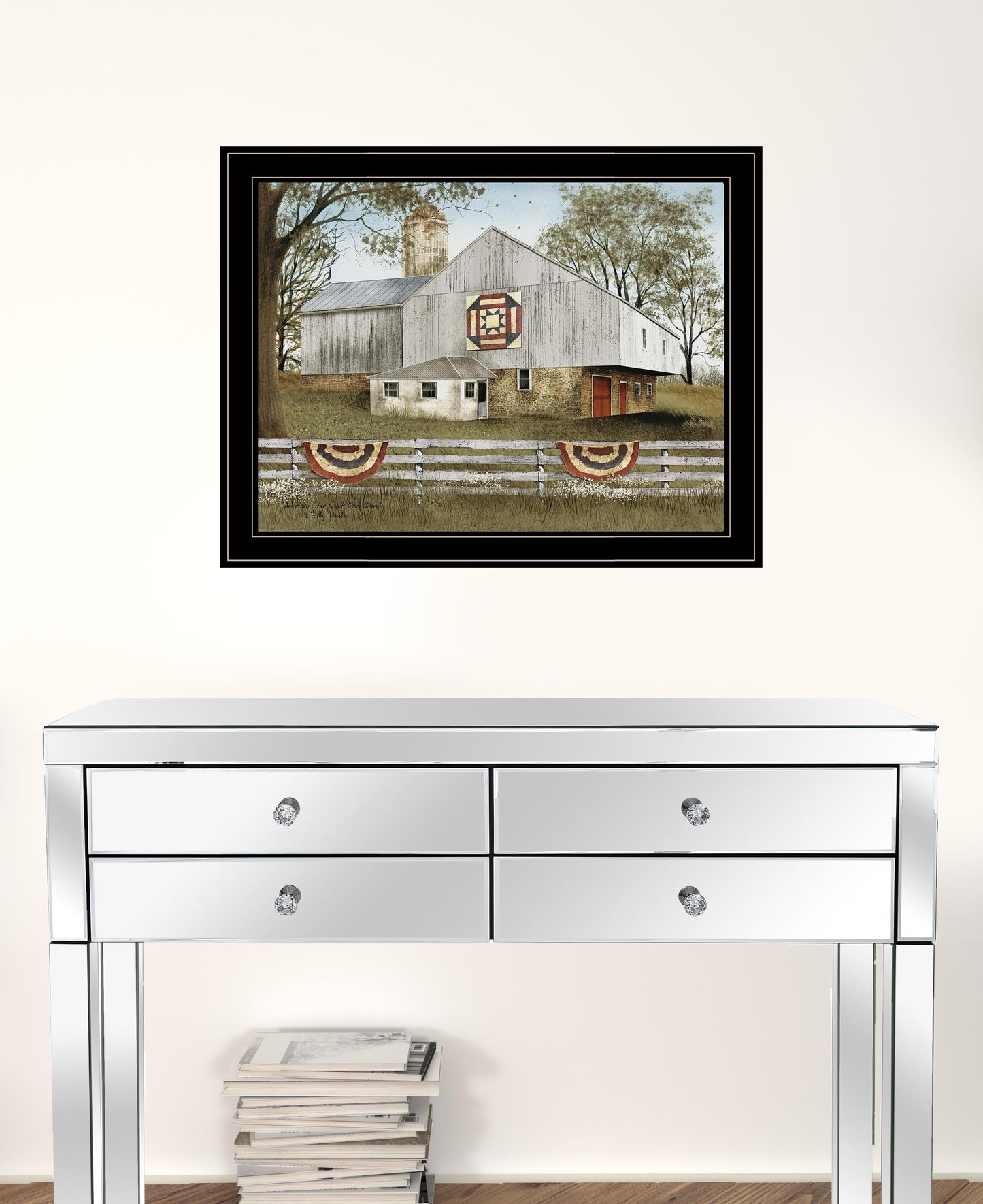 American Star Quilt Block Barn 4 Black Framed Print Wall Art