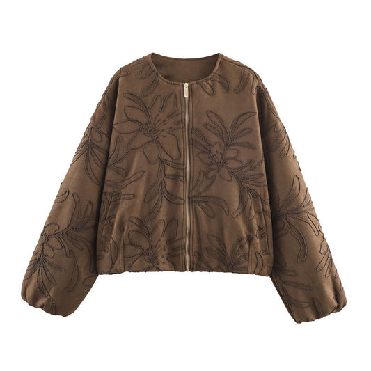 Suede Embroidered Pilot Jacket Women LadyShow.Store