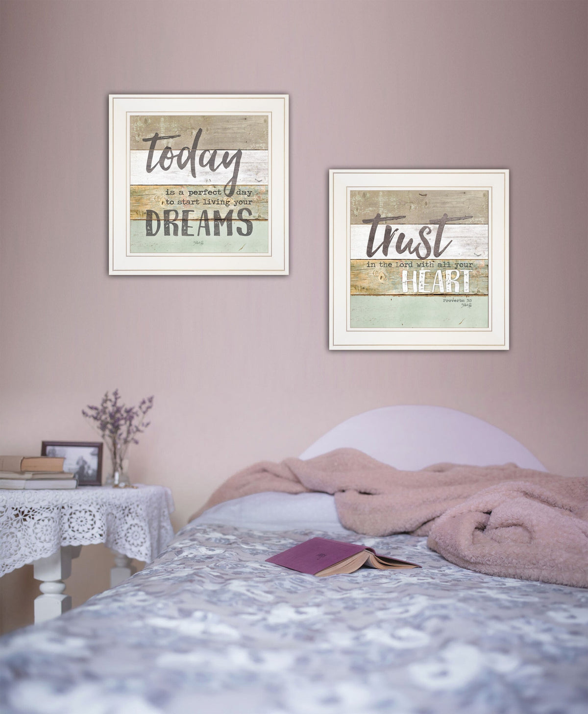 Set Of Two Trusting in the Lord White Framed Print Wall Art W2B