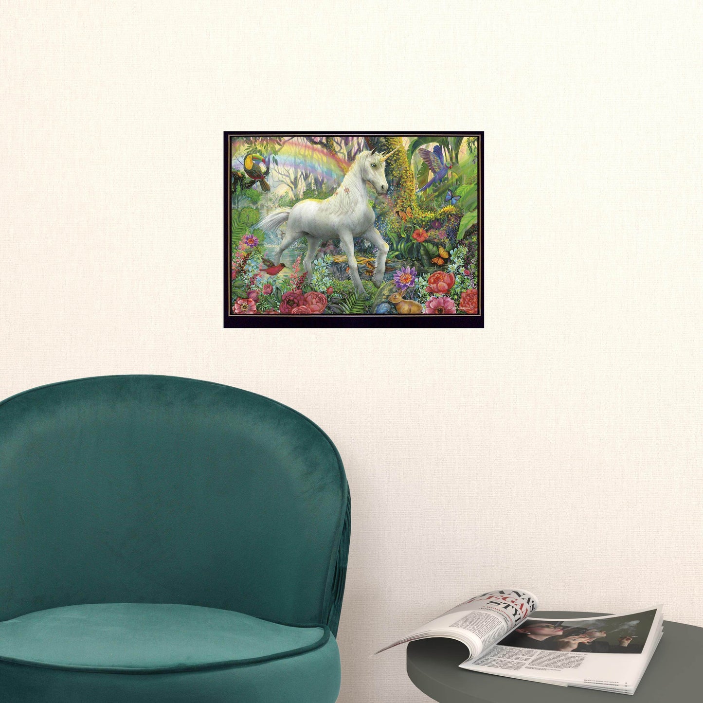 Rainbow Unicorn 1 Black Framed Print Wall Art