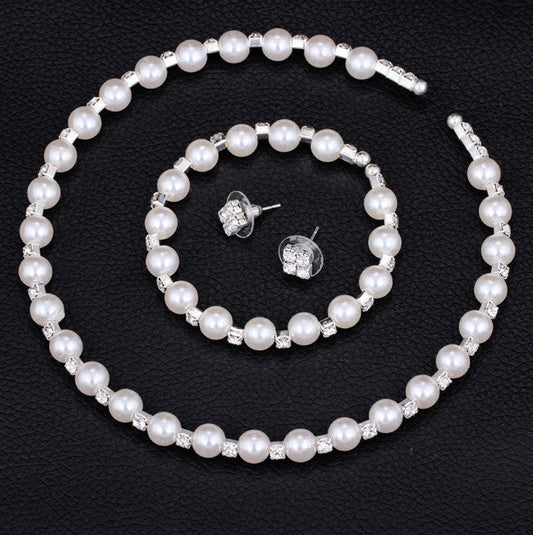 Bridal bridal accessories 8MM handmade pearls, Rhinestone necklaces, necklaces, bracelets, earrings, three sets of suits LadyShow.Store