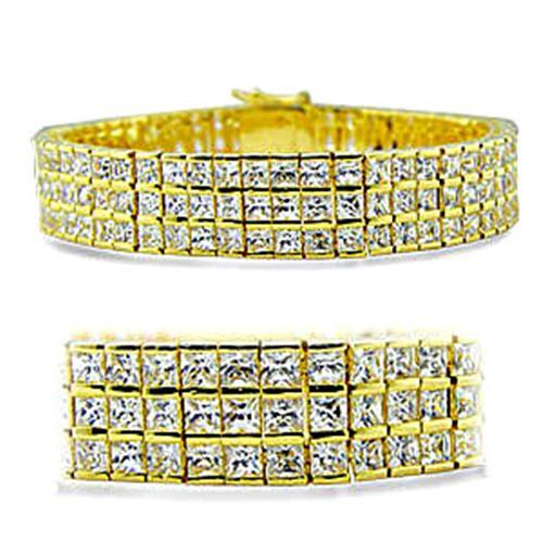 416003 - Gold Brass Bracelet with AAA Grade CZ in Clear-0