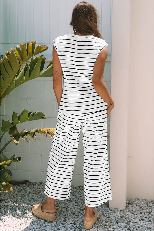 Avery Stripe Casual Wide Leg 2pcs Threaded Pear