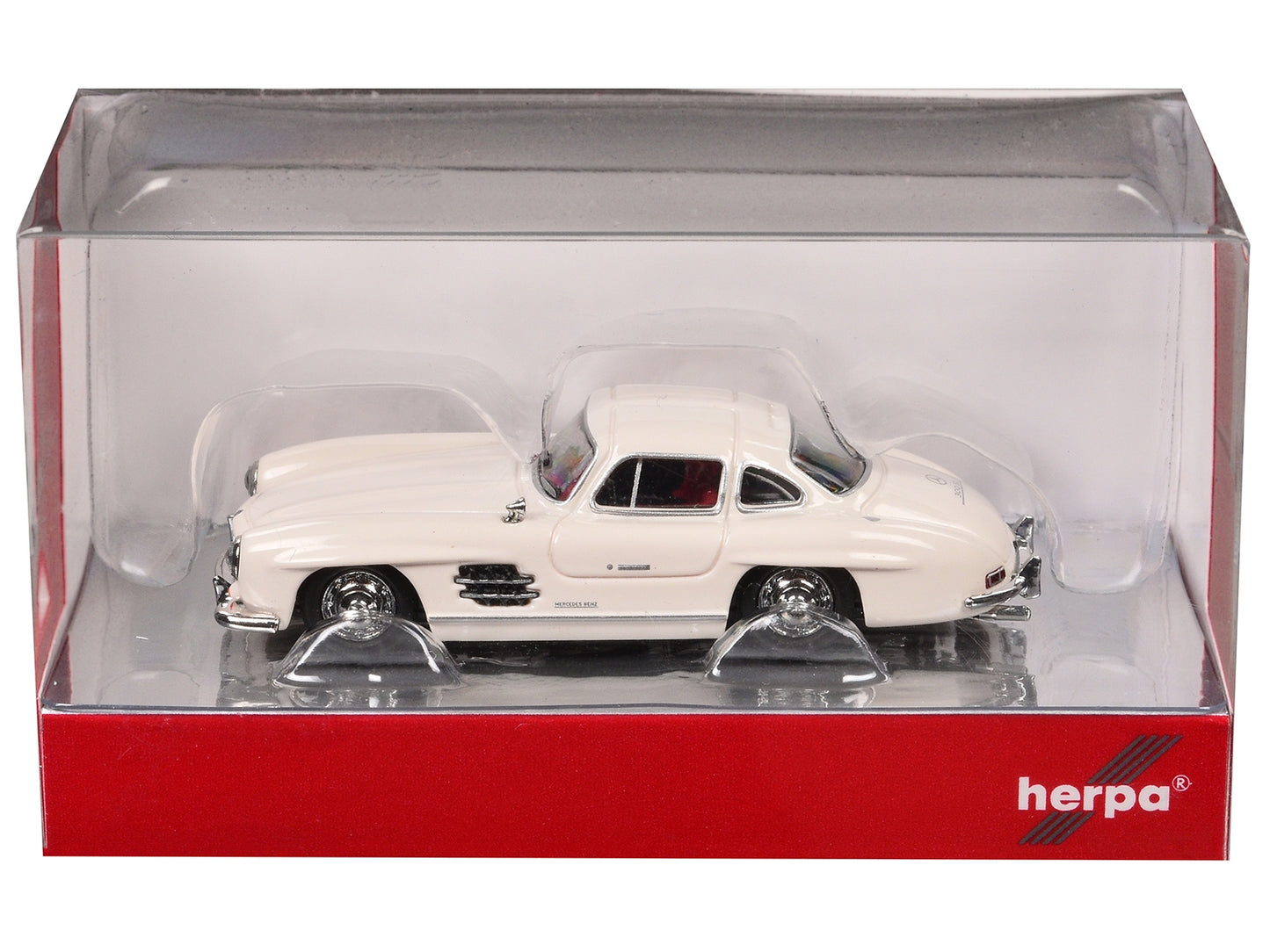 Mercedes-Benz 300 SL Gullwing White with Red Interior 1/87 (HO) Plastic Model Car by Promotex