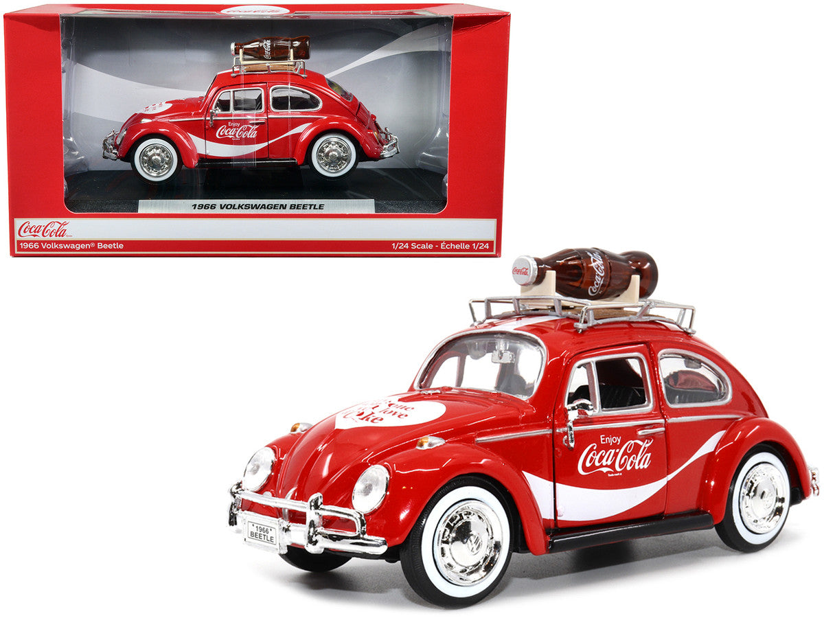 1966 Volkswagen Beetle Red "Enjoy Coca-Cola" with Roof Rack and Accessories 1/24 Diecast Model Car by Motor City Classics Motorcity Classics