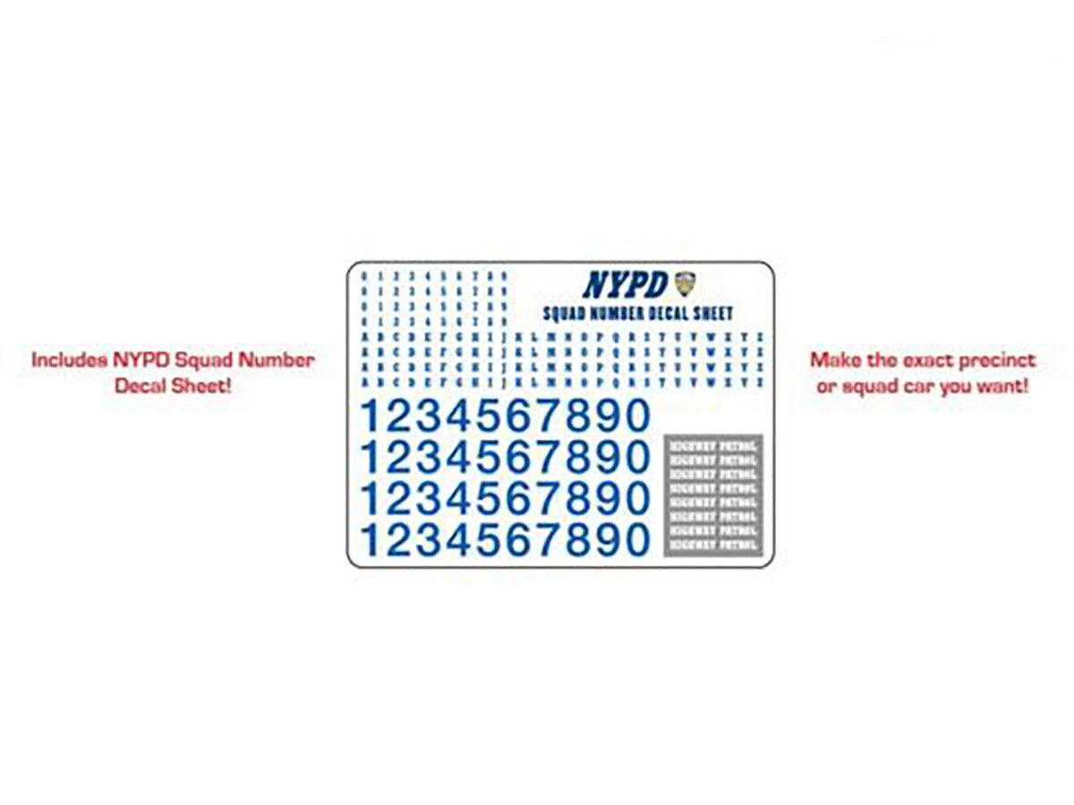 2011 Ford Crown Victoria Police New York Police Department (NYPD) with NYPD Squad Number Decal Sheet Hobby Exclusive 1/64 Diecast Model Car by Greenlight Greenlight