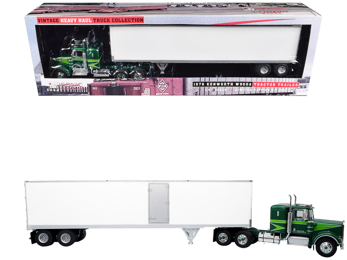 1976 Kenworth W900A Tractor with Dry Goods Trailer Green Metallic with Light Green Graphics "Vintage Heavy Haul Truck Collection" 1/43 Diecast Model by Iconic Replicas Iconic Replicas