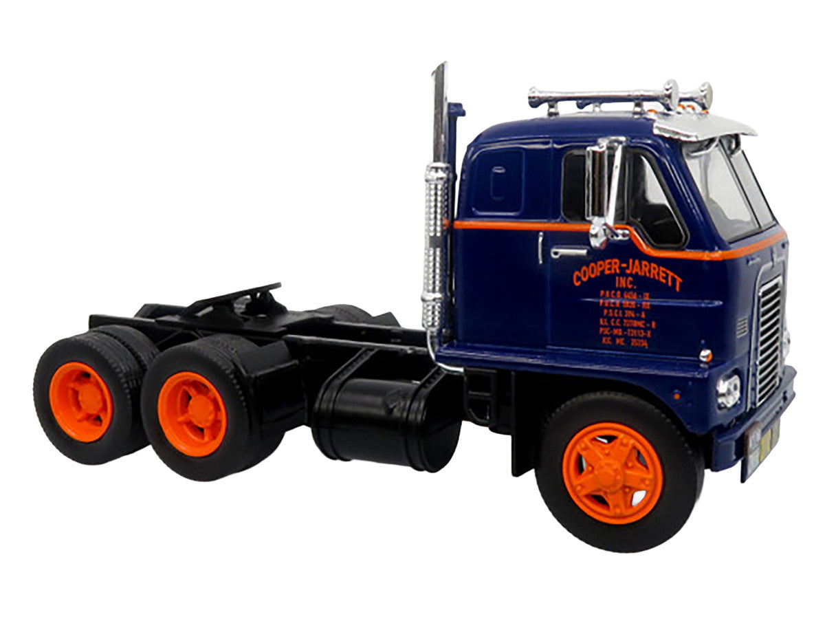 1959 International DCOF-405 Truck with Box Trailer "Cooper Jarrett Inc." Dark Blue with Orange Stripes "North American Vintage Truck Collection" 1/43 Diecast Model by Iconic Replicas Iconic Replicas