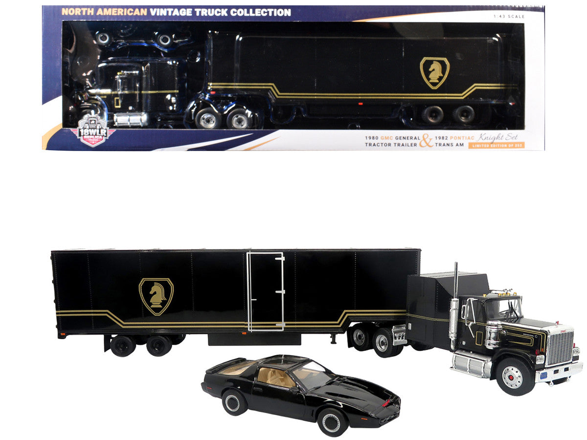 1980 GMC General Truck with Box Trailer Black with Gold Stripes and 1982 Pontiac Firebird Trans Am Black "Knight Set" "North American Vintage Truck Collection" Limited Edition to 252 pieces Worldwide 1/43 Diecast Model by Iconic Replicas-4