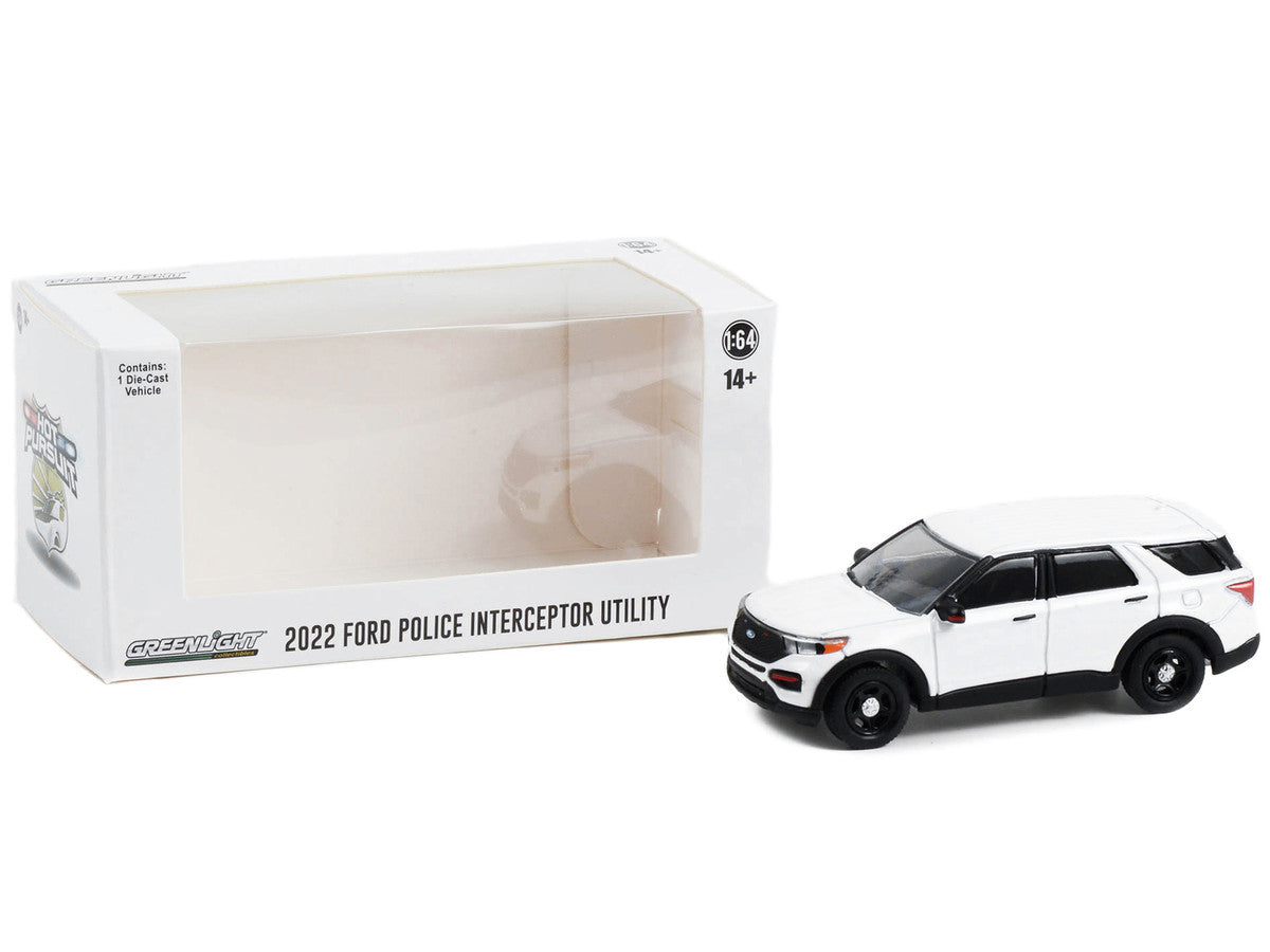 2022 Ford Police Interceptor Utility White "Hot Pursuit" "Hobby Exclusive" Series 1/64 Diecast Model Car by Greenlight Greenlight