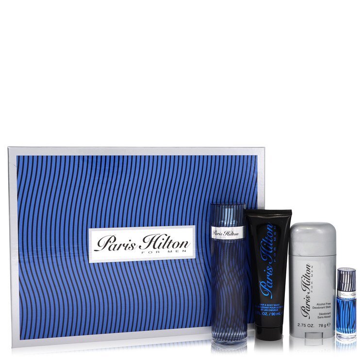 Paris Hilton by Paris Hilton Gift Set -- 3.4 oz Eau De Toilette Spray + 3 oz Body Wash + 2.75 oz Deodorant Stick + .25 Mini EDT Spray (Men) W2B