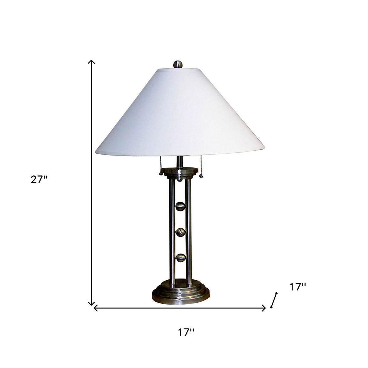 27" Silver Metal Two Light Table Lamp With White Classic Empire Shade W2B