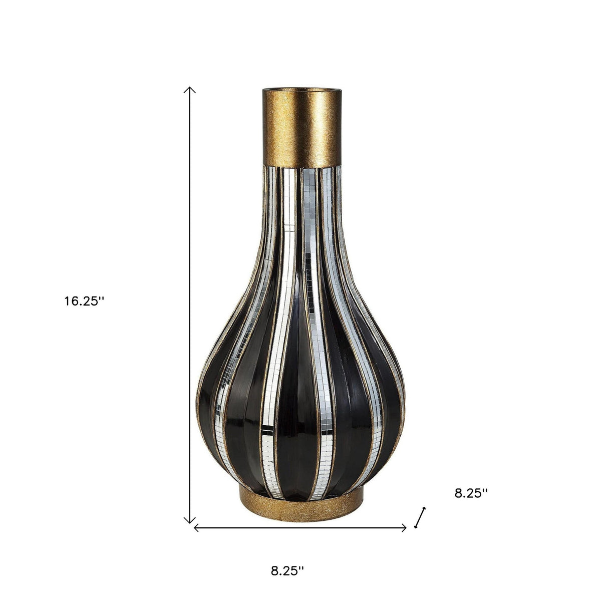 16" Gold and Black Striped Bud Polyresin Table Vase W2B