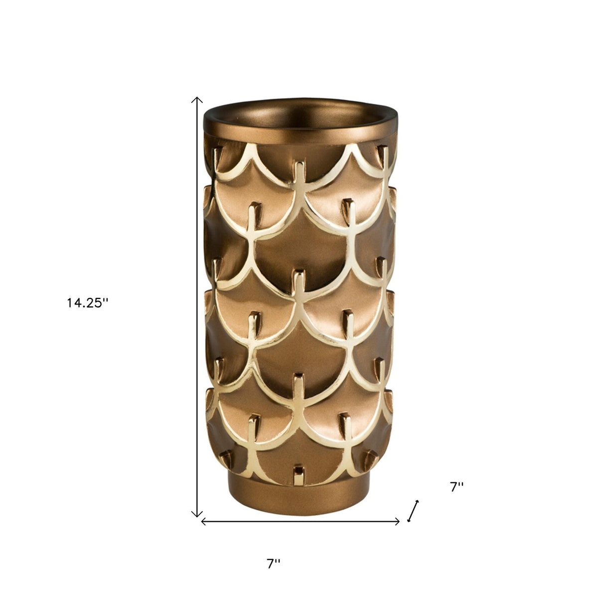 14" Polyresin Gold Geometric Cylinder Table Vase W2B