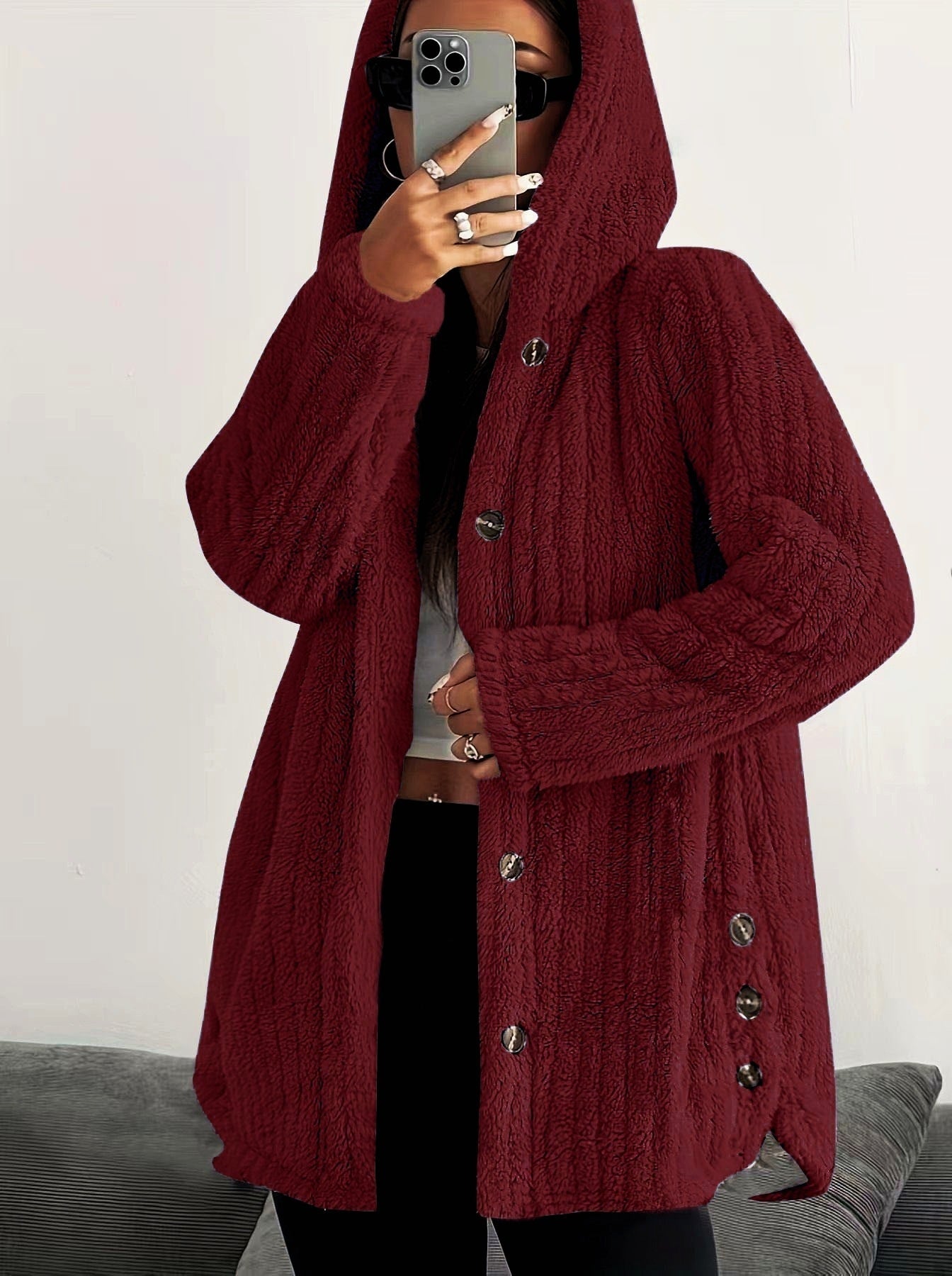 Hooded Loose Plush Coat Women's Regular Sleeve LadyShow.Store