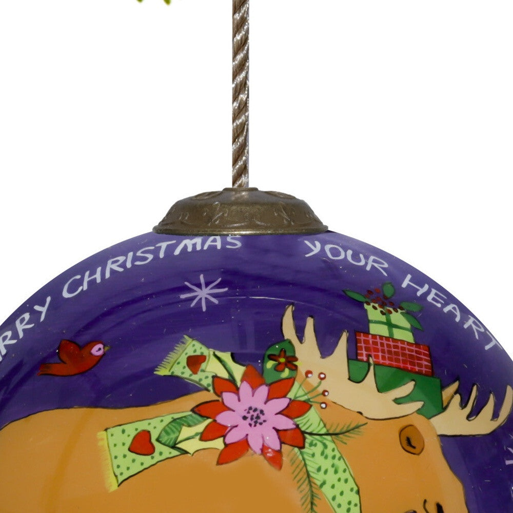 Christmas Moose Walking Hand Painted Mouth Blown Glass Ornament W2B