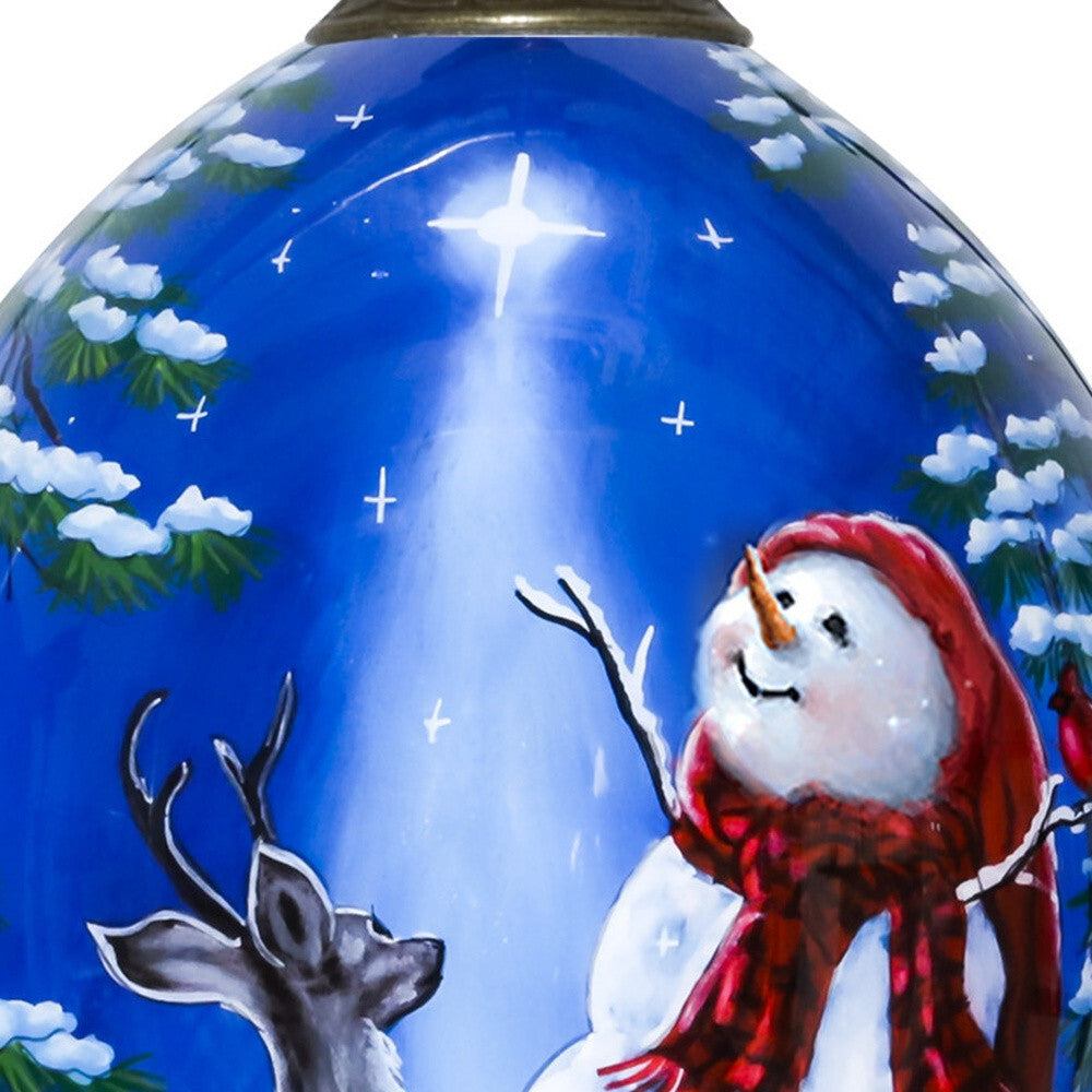 Starry Heaven and Snowman Hand Painted Mouth Blown Glass Ornament W2B