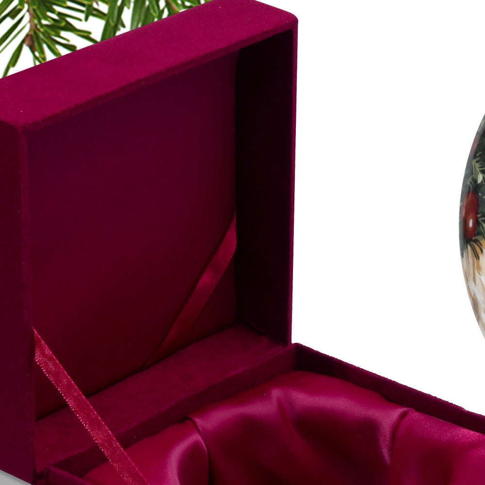 Puppy under the Christmas Tree Hand Painted Mouth Blown Glass Ornament W2B