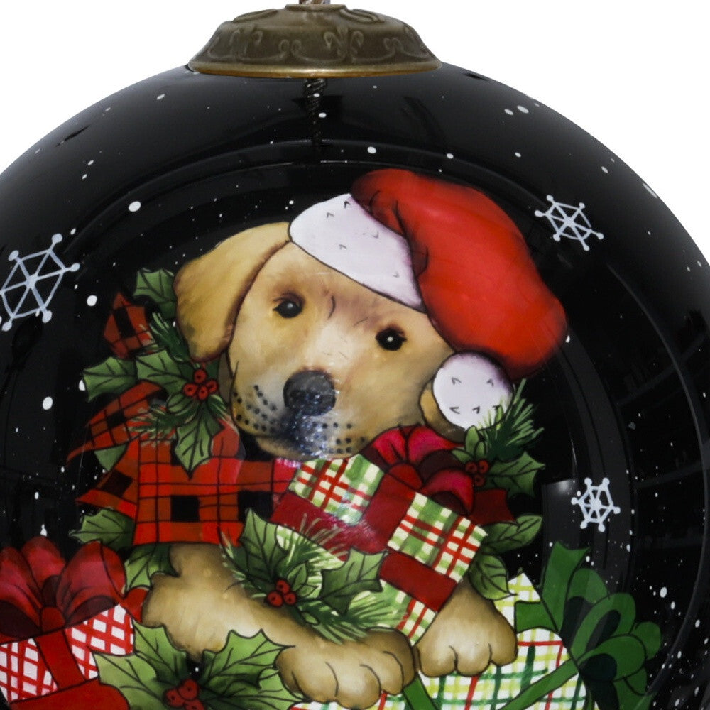 Christmas Puppy with Presents Hand Painted Mouth Blown Glass Ornament W2B