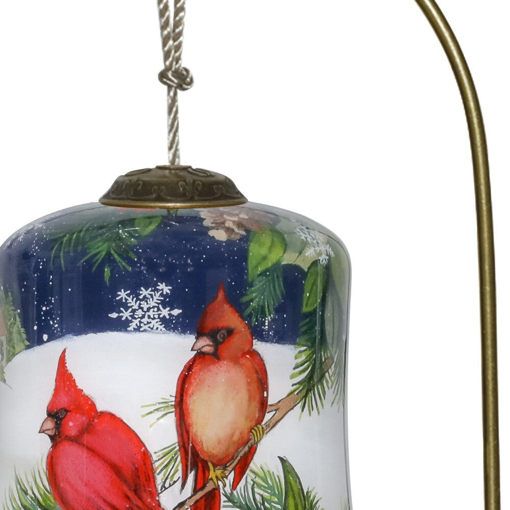 Dual Cardinals Hand Painted Mouth Blown Glass Ornament W2B