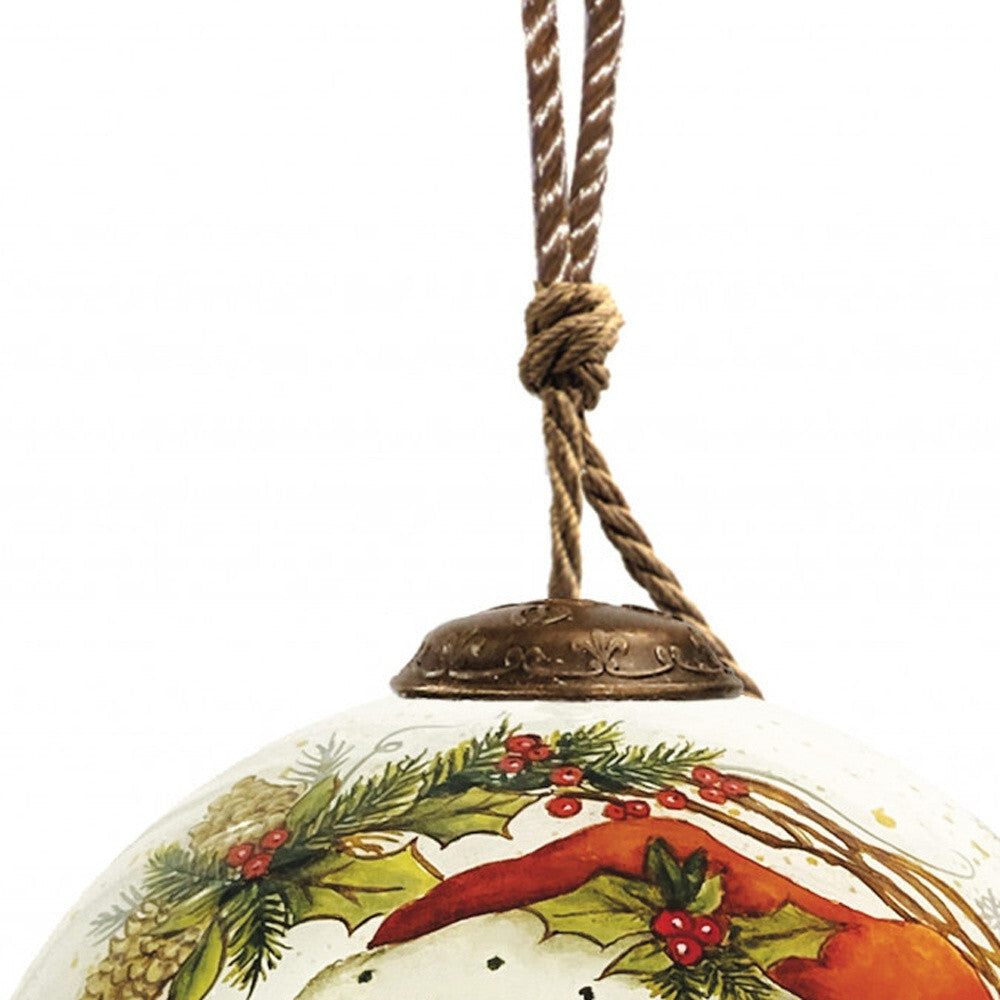 Winter Wreath Forest Santa Hand Painted Mouth Blown Glass Ornament W2B