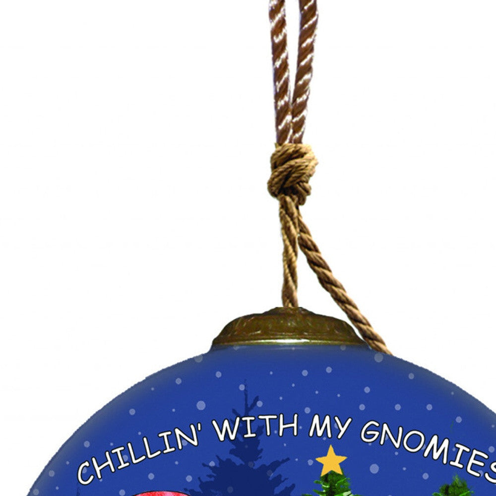 Casual Gnomes in Christmas Mode Hand Painted Mouth Blown Glass Ornament W2B