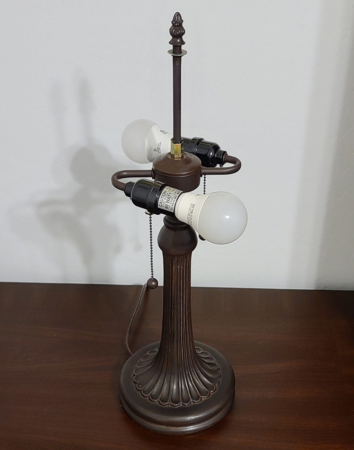 24" Dark Brown Metal Two Light Candlestick Table Lamp With Dark Brown Shade W2B