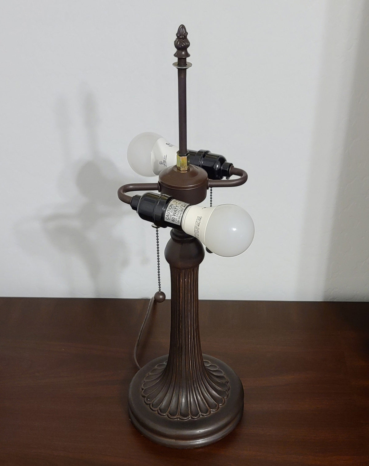 23" Dark Brown Metal Two Light Candlestick Table Lamp With White Shade W2B
