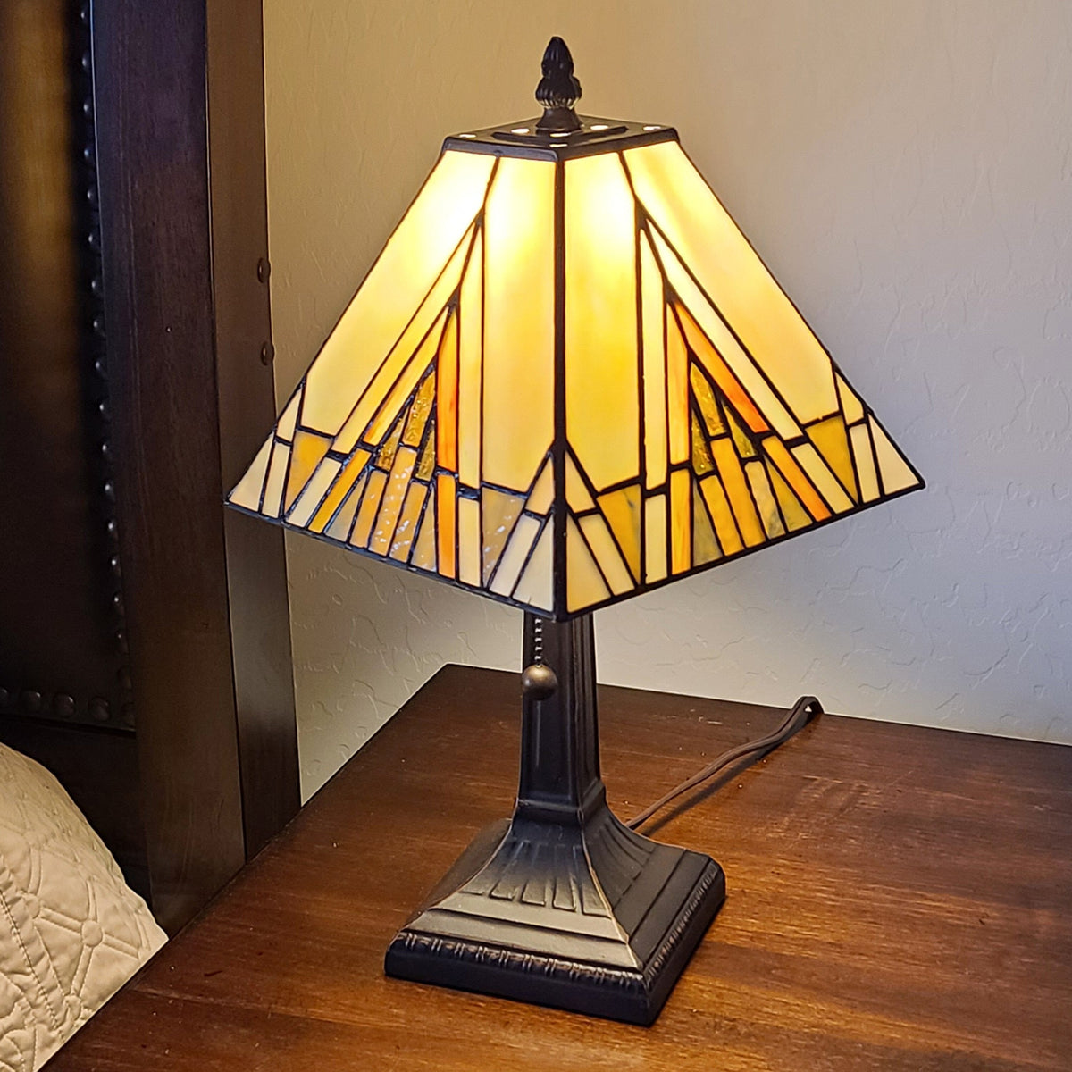 15" Dark Brown Metal Candlestick Table Lamp With Beige Shade W2B