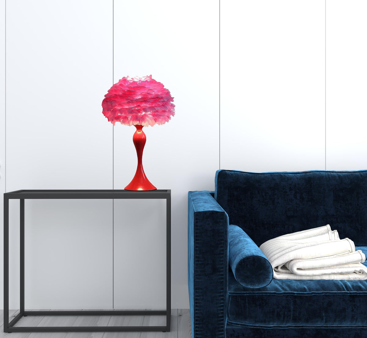 24" Glam Hot Pink Feather and Red Table Lamp W2B