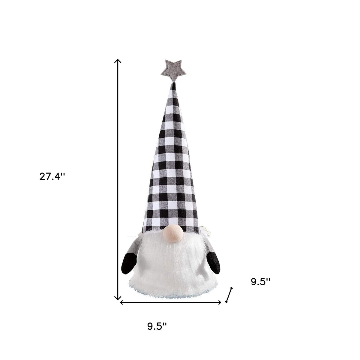 27" Black And White Felt And Faux Fur Gnome Adjustable Height Tree Topper W2B