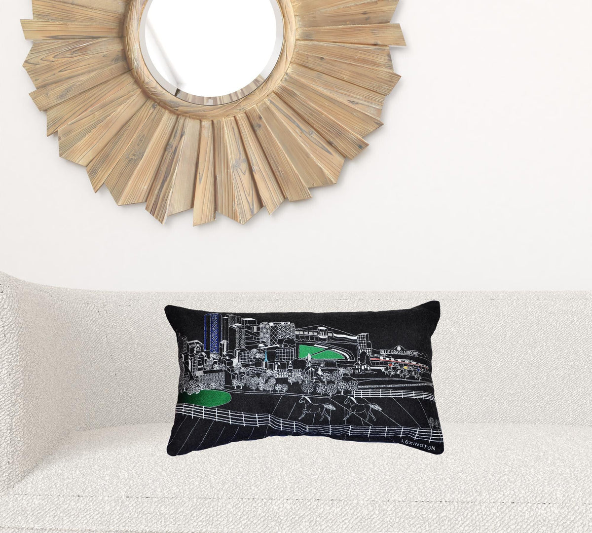 14" X 24" Black Gray and White Hometown Pride Wool Lumbar Throw Pillow W2B