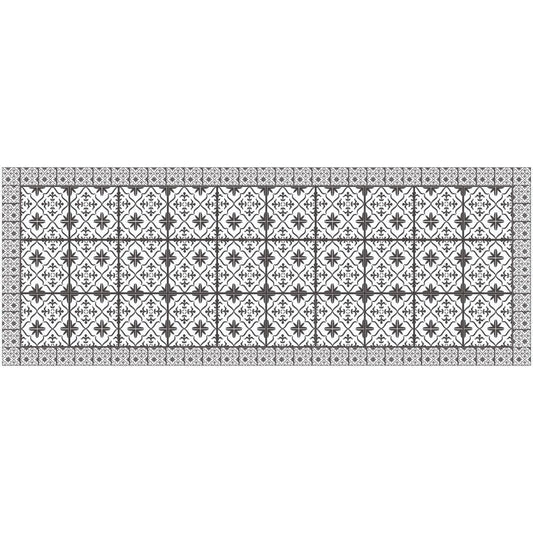 2' X 5' Dark Gray And White Tile Printed Vinyl Area Rug with UV Protection