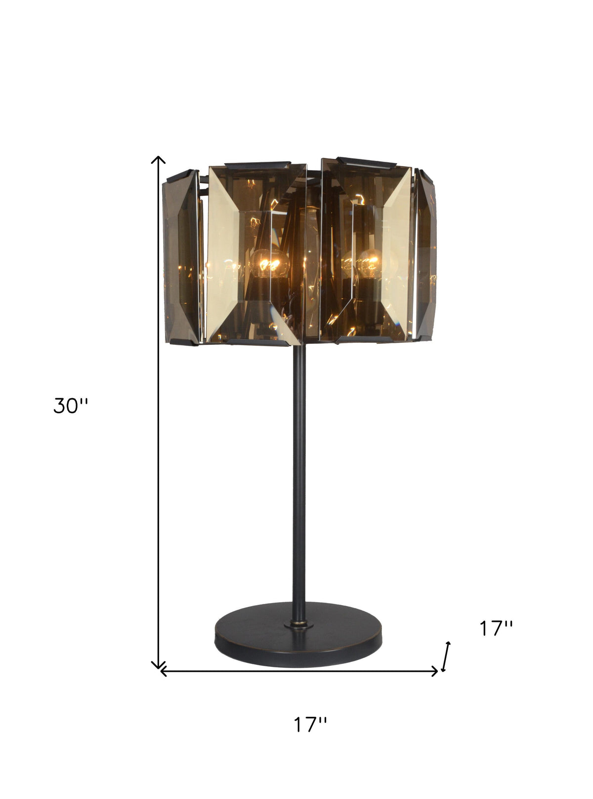 30" Bronze Metal Four Light Cylinder Bedside Table Lamp With Amber Round Shade W2B
