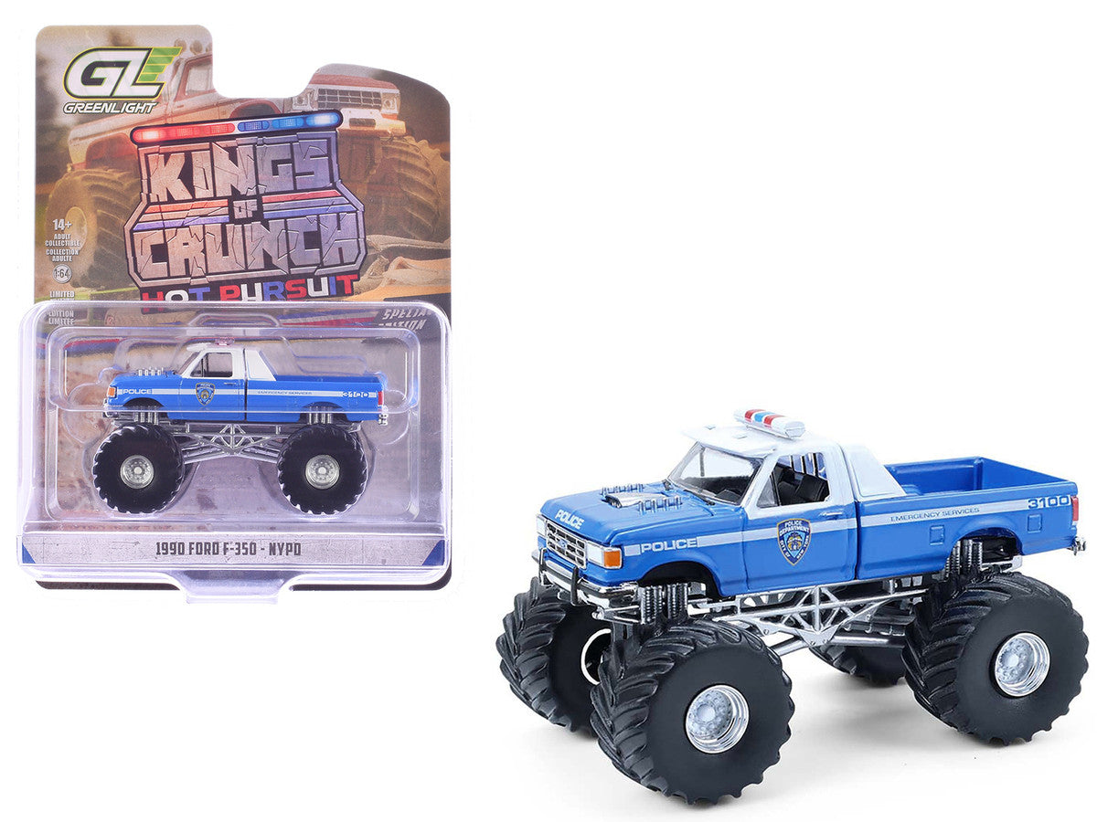 1990 Ford F-350 Monster Truck "NYPD (New York Police Department)" Blue with White Top "Kings of Crunch - Hot Pursuit" Special Edition 1/64 Diecast Model Car by Greenlight Greenlight