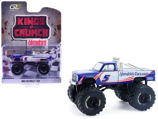 1981 Chevrolet K20 Monster Truck #5 "HendrickCars.com" Blue and White with Graphics "Kings of Crunch - Hendrick Motorsports Tribute" Special Edition 1/64 Diecast Model Car by Greenlight Greenlight