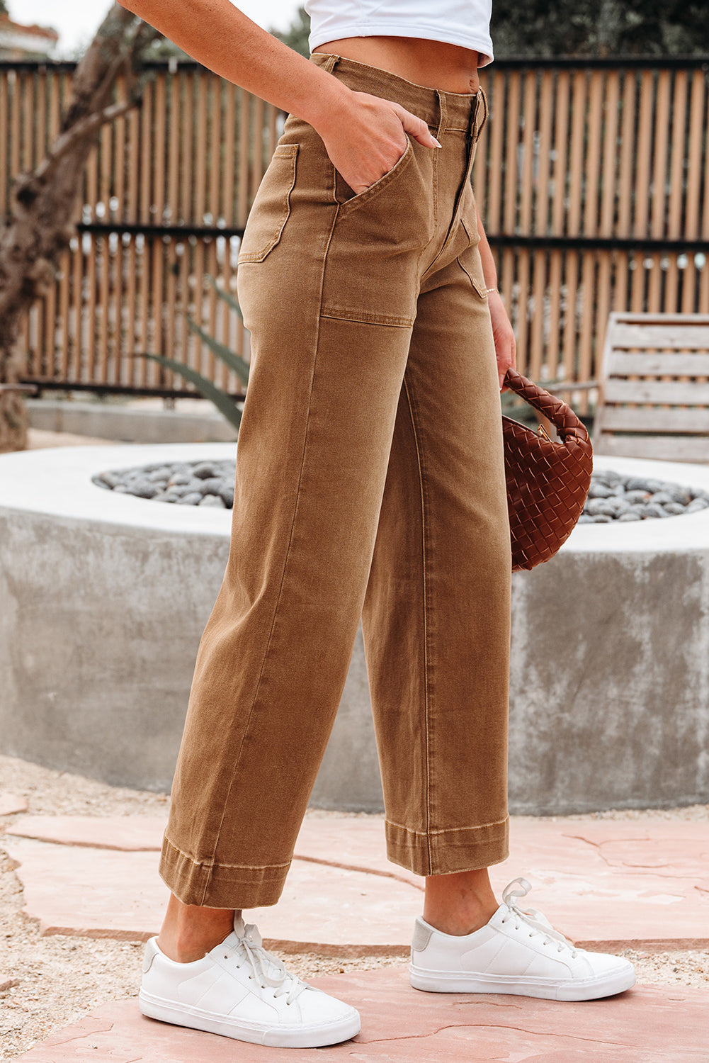 Courtney Cropped High Rise Wide Leg Jeans Threaded Pear